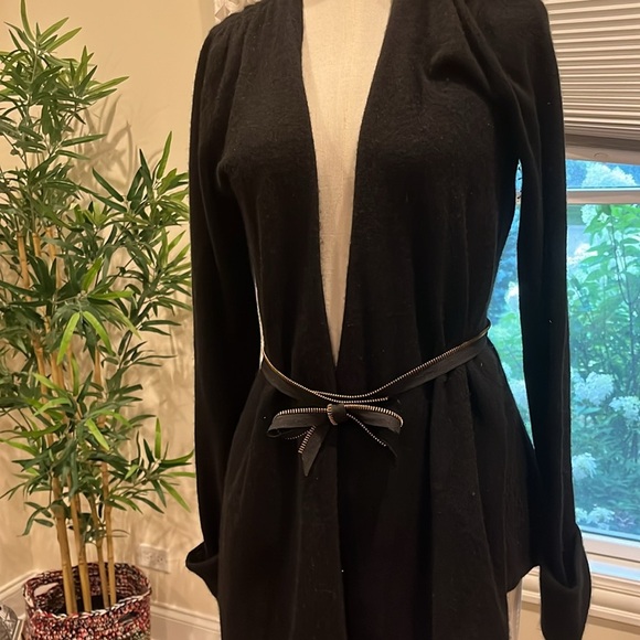 TWG cashmere S Black Open Front Cardigan with Belt - Picture 2 of 2